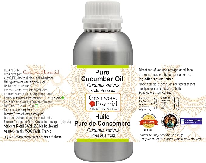 Greenwood Essential Pure Cucumber Oil (Cucumis sativus) Cold Pressed 1250ml (42 oz)
