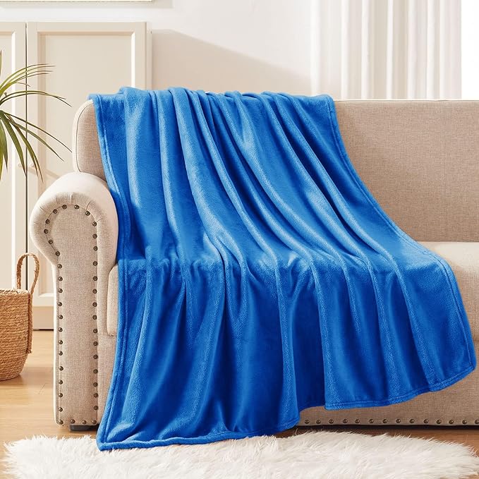 Exclusivo Mezcla Soft Fleece Throw Blanket for Couch, Cobalt Blue | 50x60 Inches, Double-Sided Brushed Flannel, Lightweight Plush Cozy Blanket for Home Decor, All Season, Machine Washable