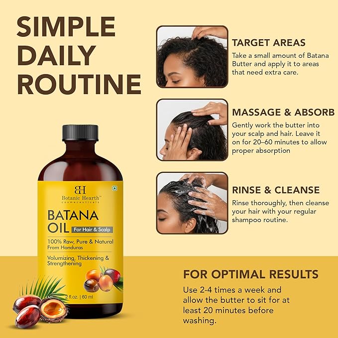 Botanic Hearth Hair Oil for Hair Growth & Hair Treatment Oils | Strengthening Dry, Frizzy, Damaged Hair & Scalp Treatment | Batana Oil – 2 Fl Oz