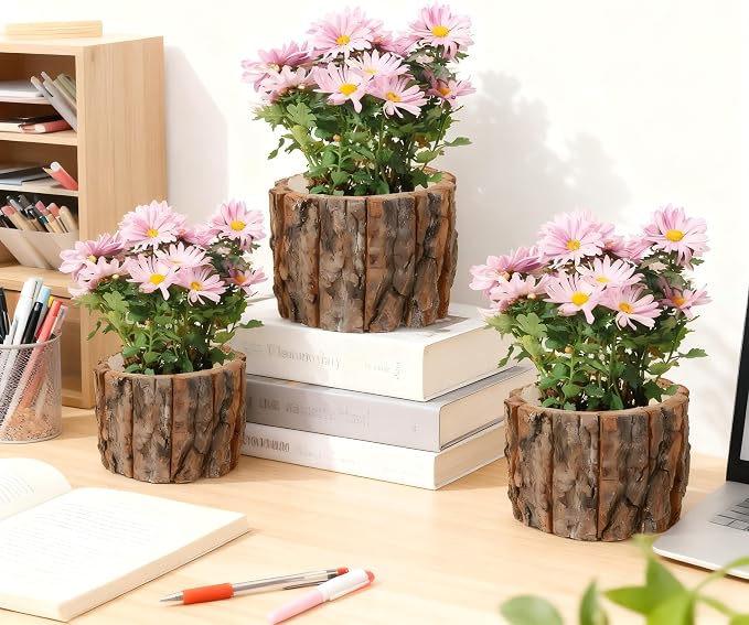 4 Pcs Wooden Vase Home Decor Rustic Flower Vases Vintage Wooden Planter Pots for Centerpieces Woodland Party Wedding Table Decor Farmhouse Buckets Bark Stump Decorative Items