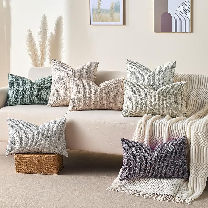 Allorry Soft Wool Decorative Throw Pillow Covers 20x20 Cream Gray SY011B20 | Cozy Soft Touch,Neutral Textured Boho Cushion Covers for Modern Farmhouse Sofa Bedroom Living Room Decor