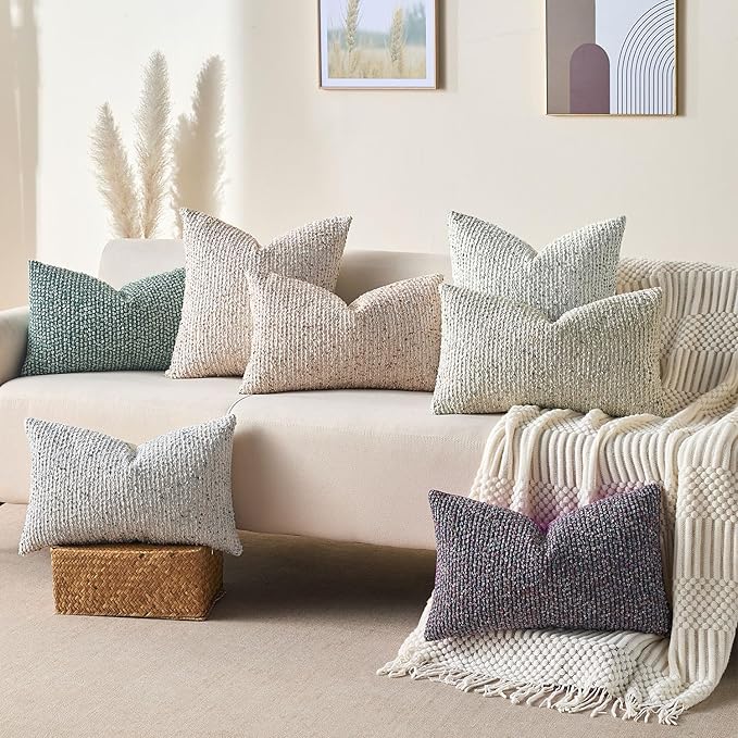Allorry Soft Wool Decorative Throw Pillow Covers 22x22 Cream Gray SY011B22 | Cozy Soft Touch,Neutral Textured Boho Cushion Covers for Modern Farmhouse Sofa Bedroom Living Room Decor