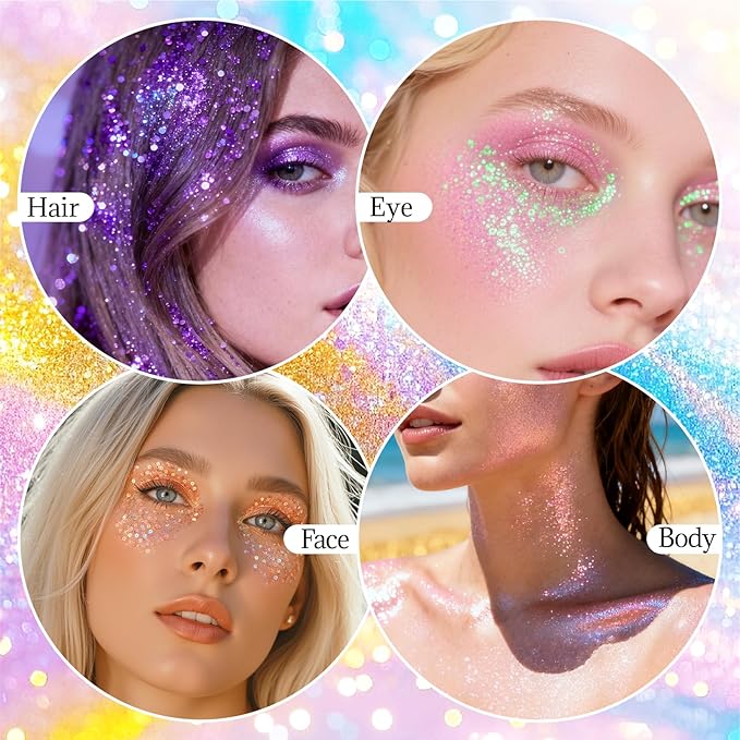 DAGEDA Orange Body Glitter Stick,Sparkly Face Glitter Makeup,Holographic Hair Glitters Mermaid Makeup Rave Outfits for Women, Shimmer Face Paint Stick Singer Concert Accessories