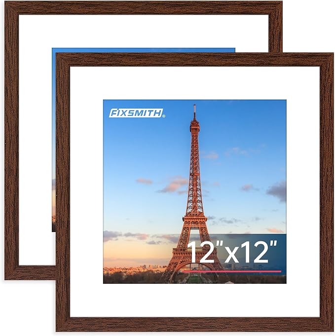 12x12 Picture Frame Brown Set of 2, Photo Frame with HD Plexiglass, Display Pictures 8x8 with Mat or 12x12 Without Mat, Brown Picture Frames Collage Wall Decor, Gallary Wall Frame