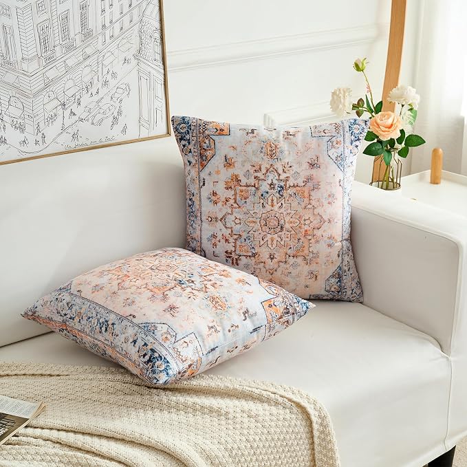 Boho Throw Pillow Covers 22x22 inch Set of 2,Boho Vintage Carpet Pattern Antique Ethnic Decor Double Sided Pattern Cushion Cover Soft Pillow Case Living Sofa Room Bed Square Pillow Cover