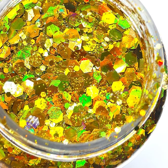 Gold - Craft Glitter - 2oz Glitter Shaker Bright Colorful Holographic Mix Chunky Body Glitter Bulk Wholesale 24 Colors in Shaker Cosmetic Glitter - EBLB200