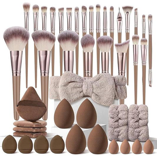 HGHDBT 44Pcs Brown Makeup Brushes Set Professional Makeup Kit Multi-functional Makeup Tool Set with Facial Makeup Accessories, Foundation Makeup Brush Kit Eye and Face Make up Brushes & Tools
