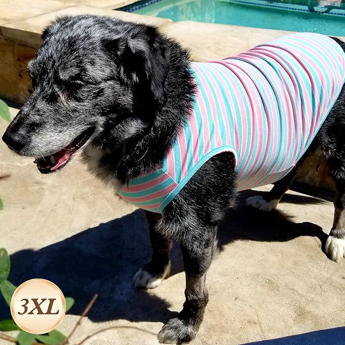 KYEESE 2Pack Cotton Dog Shirt for Large Dogs Soft Striped Tank Top | Reflective for Safety, Lightweight & Breathable, Gentle on Sensitive Skin, Stretchy & Free to Move, Comfortable Daily Wear