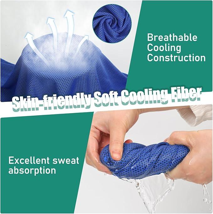 40"*12" Cooling Towels 6 PCS, Cool Towels Sports Cooling Rags for Neck and Face, Sweat Neck Cooling Towel for Hot Weather, Chilly Towels for Athletes, Yoga, Gym, Golf