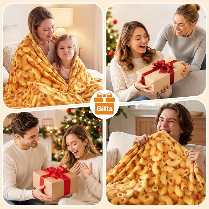 SeaRoomy Macaroni Blanket, Realistic Food Funny Round Blanket, 60 in | White Elephant Gifts, Gag Gifts For Teen Boys & Girls, Novelty Christmas Birthday Presents, Double Sided, Soft Flannel