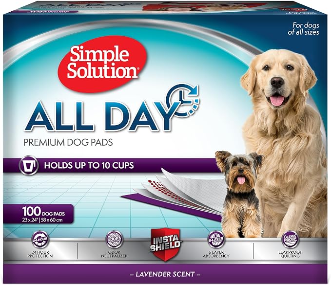 Simple Solution All Day Training Pads, Lavender Scented, 23"x24" 100 Count | Dog Training Pads, Puppy Potty Training, Housebreaking, Disposable Pee Pads, Floor Protection, Indoor Potty, Puppy Essentials