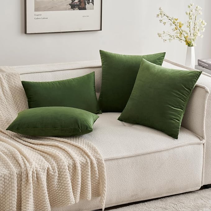 MIULEE 24x24 Inch Euro Velvet Throw Pillow Cover Set of 1 Moss Green | Soft Luxury Decorative Throw Pillow Cover, Single Cushion Case, Home Decor for Chair Couch Sofa Bedroom Car Bed