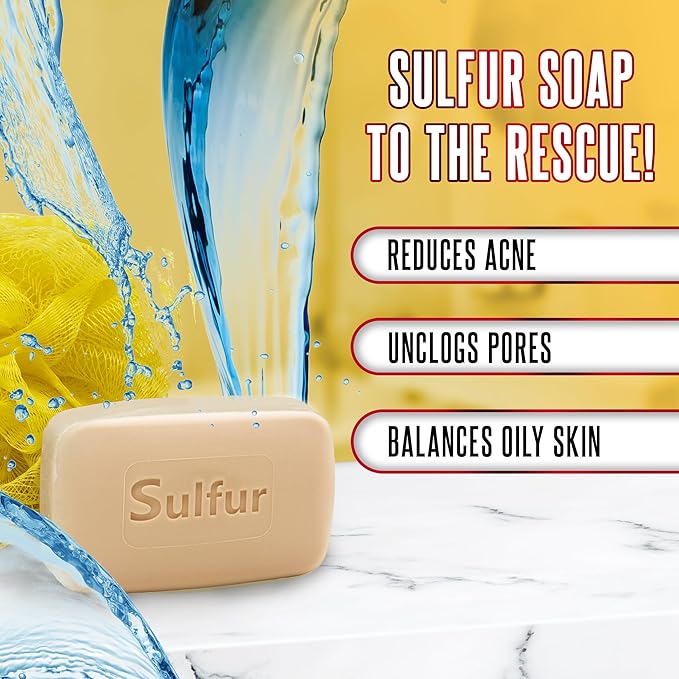 Biosulfur Grisi Acne Treatment Soap: Deep Cleansing, Acne-Fighting, Reduces Inflammation, Prevents Breakouts, Blackheads, Excess Oil, Sulfur Soap Bar, 4.4 oz, 3-Pack