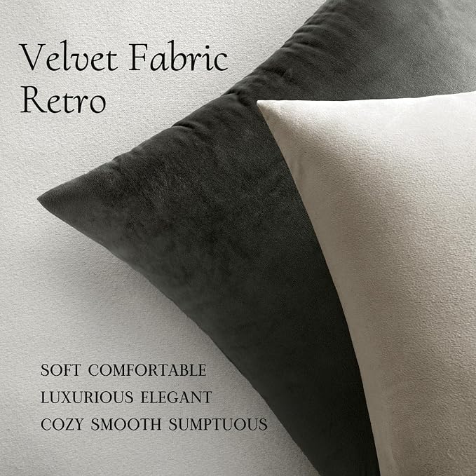 MIULEE 26x26 Inch Pack of 2 Euro Velvet Throw Pillow Covers Cream White | Soft Solid Decorative Euro Sham, Modern Luxury Home Decor, for King Bed Sofa Couch Bedroom Livingroom