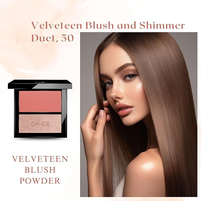 GA-DE Velveteen Blush and Shimmer Duet, 50 - Formulated with Micronized Pearls and Pigments for Sculpting Face and Décolleté - Paraben-Free - 0.26 oz