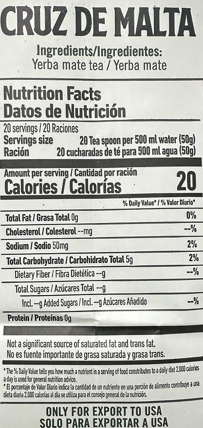 Cruz de Malta Yerba Mate Traditional Argentina Brew Gluten-Free Large Leaf Low Dust | USA Specific Packaging | (1.1 Lb - 500Gr) - Pack of 2