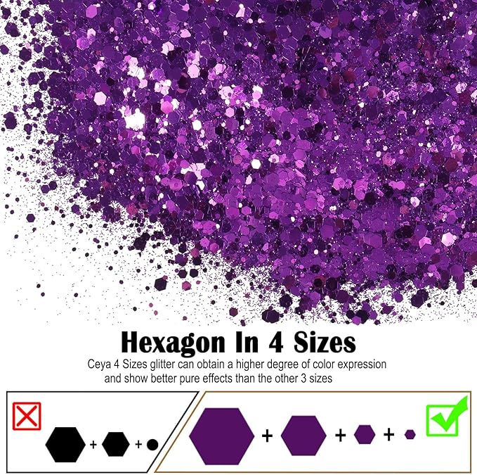 Ceya Chunky Glitter, 4.9oz/ 140g Aubergine Purple Craft Glitter Powder Mixed Fine Flakes Iridescent Nail Sequins for Nail Art, Hair, Epoxy Resin, Tumblers, Slime, Painting, Festival Decor