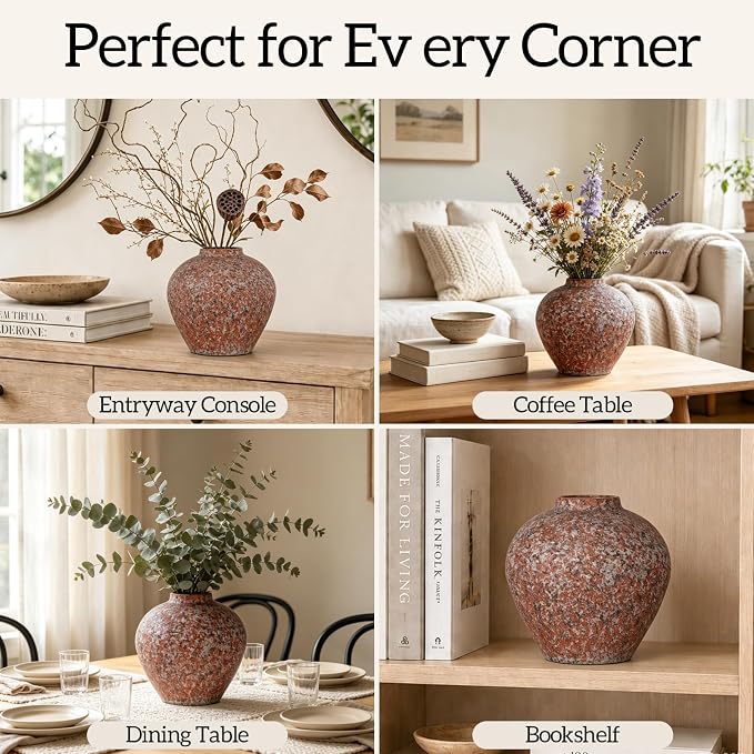 Ceramic Flower Vase Rustic Farmhouse Home Decor | 6.3 Inch Handcrafted Decorative Vase, Ideal Table Decor for Living Room, Wedding, Birthday Holiday