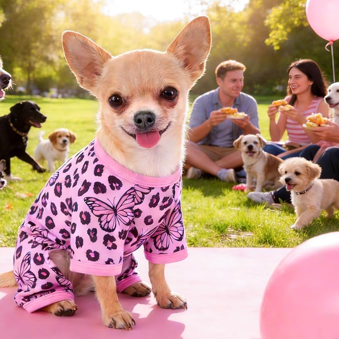Dog Summer Pajamas Onesie Soft Breathable Puppy Jumpsuit Lightweight Dog Clothes for Small Medium Dogs Cat Pet Clothes(Pink Leopard, X-Small)