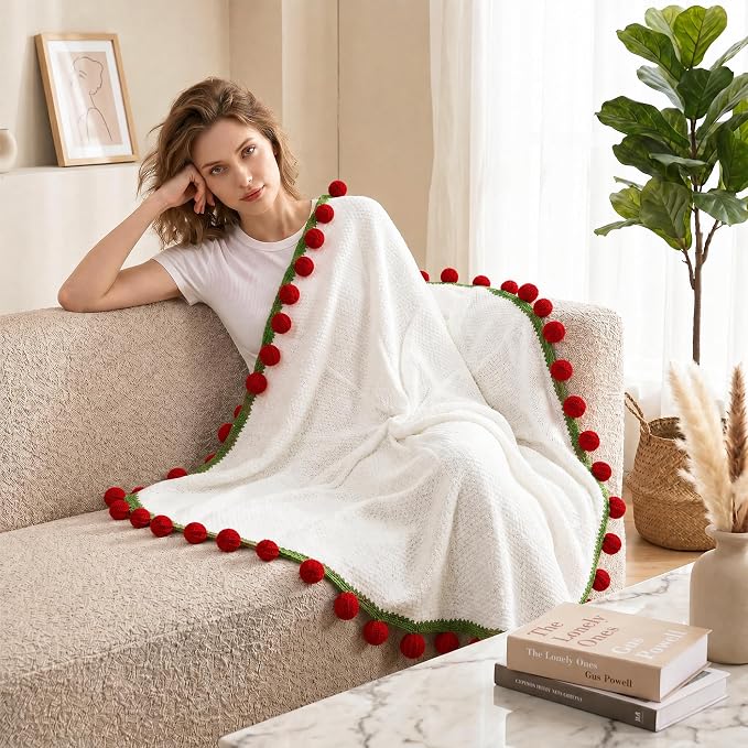 Ivydale 43inch Crochet Flower Bouquet Throw Blanket Red Rose