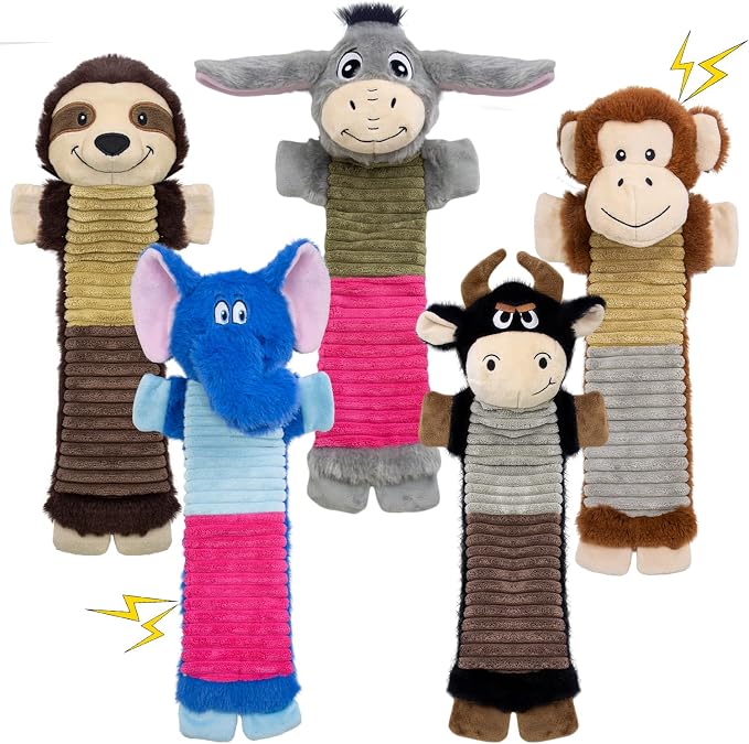 5 Pack No Stuffing Dog Squeaky Toys, Chew with Crinkle to Large Puppy