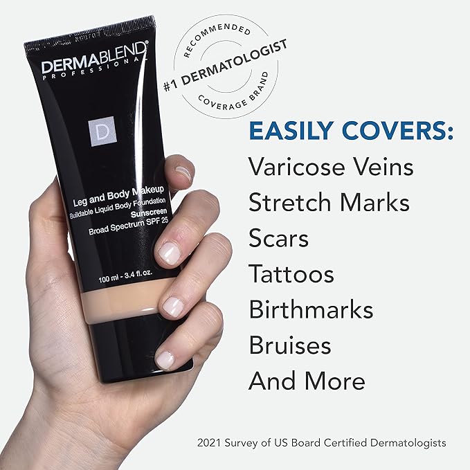 Dermablend Leg and Body Makeup Foundation with SPF 25, 45W Tan Honey, 3.4 Fl. Oz.
