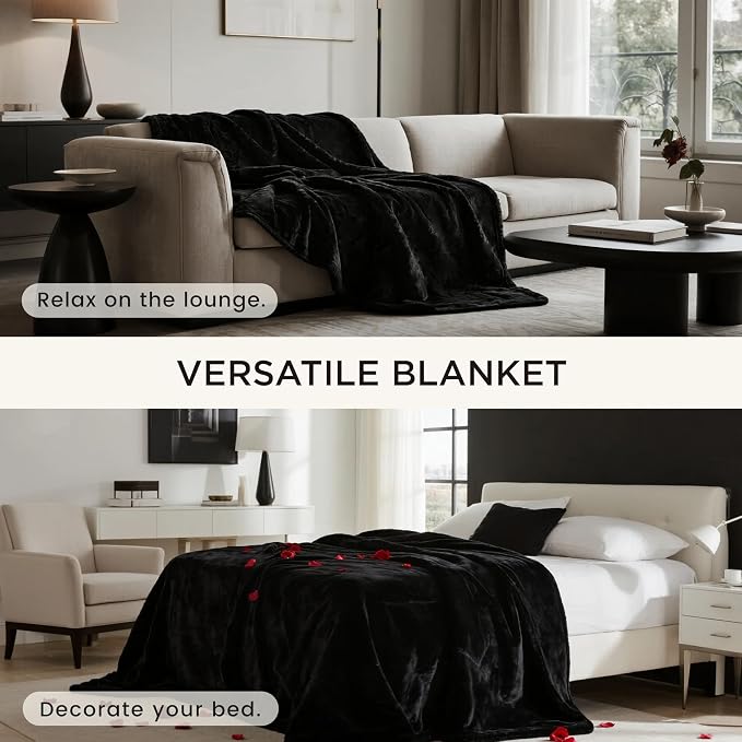 gogobunny Waterproof Bed Blanket, Reversible Sherpa Fleece Throw Blanket for Dog Puppy Cat, Furniture Cover Protects Bed Couch Sofa from Liquid Pee and Pet Fur (Black, 50x60 inches)