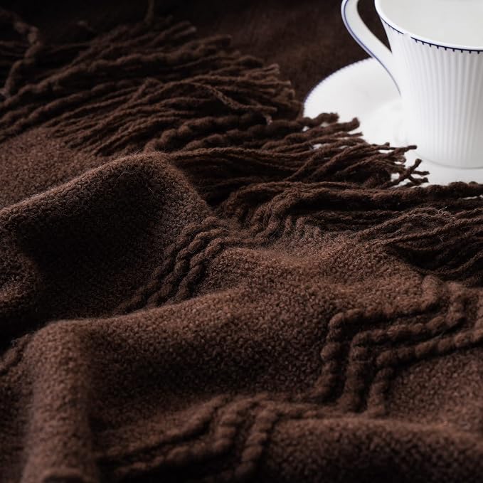 BATTILO HOME Brown Throw Blanket for Couch, 50"x60" | Chocolate Knit Throw Blanket for Home Decor, Textured Boho Throw Blanket for Sofa, Chair, Bed