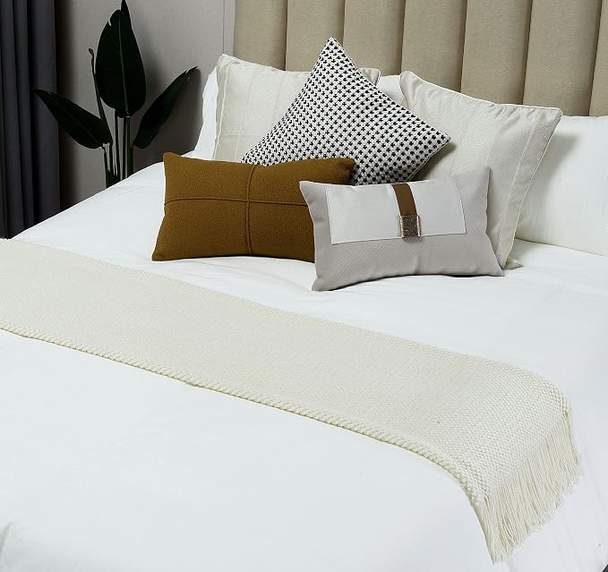 CREVENT Lightweight Knit Throw Blanket for Couch Sofa Chair - Soft and Decorative for Spring Summer Fall (50''X60'' Ivory/Off White)