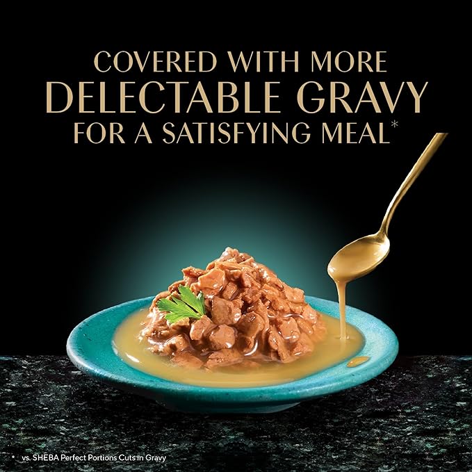 Sheba Gravy Indulgence Wet Cat Food, Variety Pack, 2.6 oz, 12 Count, 2-Pack | Grain-free, 70% gravy, real meat cuts, no by-products or fillers, essential amino acids & healthy fats, twin-pack trays