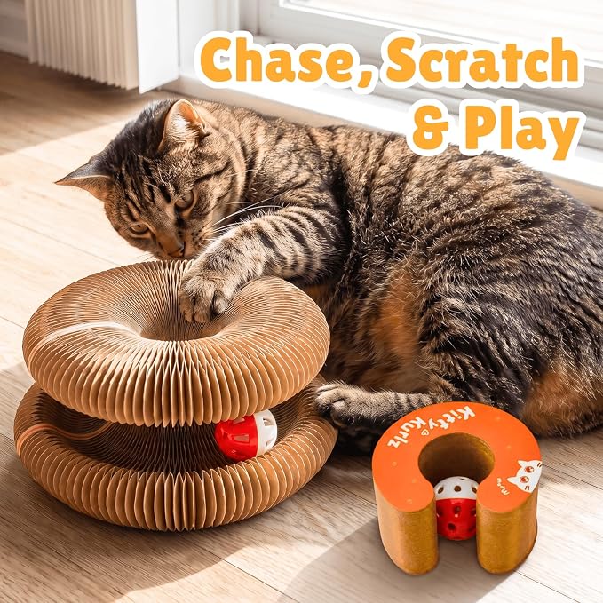 KITTY KURLZ Interactive Cat Toy & Cardboard Cat Scratcher