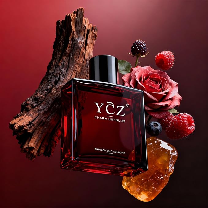 Ycz CRIMSON OUD Cologne for Men - Eau De Parfum - 1.7oz Long-Lasting Unique Oriental Woody Perfume with Rose, Raspberry, Papyrus & Amber, Ideal for Everyday Use and Special Occasions