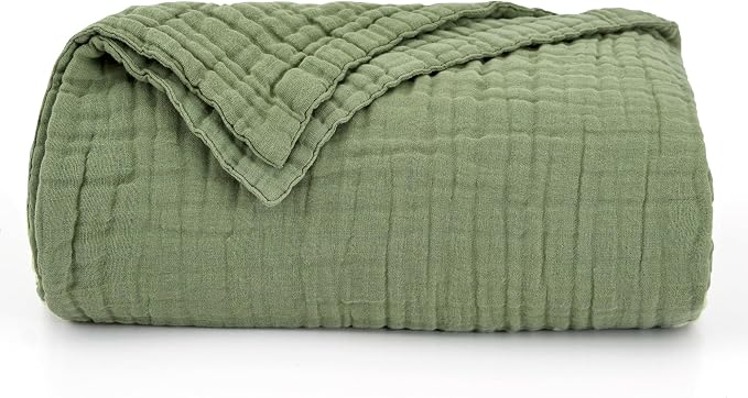 Love's cabin 100% Cotton Muslin Blanket, 6 Layer Lightweight Breathable Gauze Large Throw Blanket 50 x 70 Inches, Soft Cooling All Season Blanket for Couch or Sofa, Sage Green