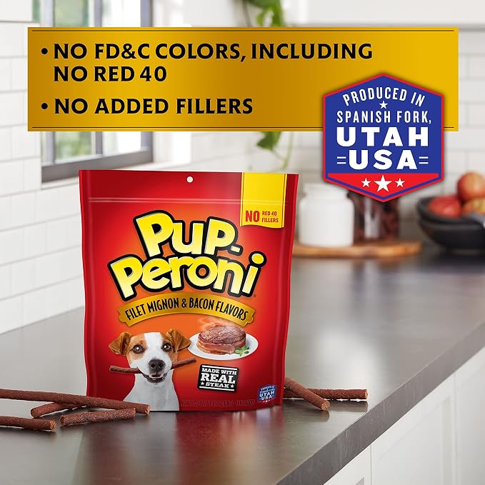 Pup-Peroni Dog Treats, Filet Mignon & Bacon Flavors, 22.5 Ounce, Made with Real Steak (Pack of 2)