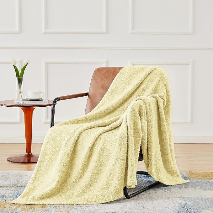 Knit Throw Blanket for Couch Yellow - Super Soft Lightweight Plush Fuzzy Fluffy Cozy Blankets and Throws for Sofa Bed, 50 x 60 inches