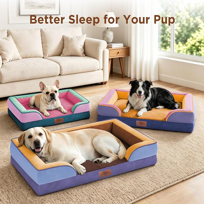 Comfort Expression Orthopedic Dog Beds for Large Sized Dog with Bolster | Waterproof Dog Couch Bed with Washable Cover & Non-Slip Bottom, Supportive Egg Crate Foam Large Pet Bed, 36x27 Inch