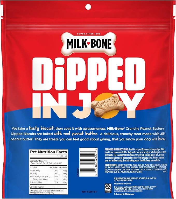 Milk-Bone Peanut Buttery Dipped Dog Treats With Jif Peanut Butter, 2 Bags | 32-oz. bags, Dog biscuits baked with real peanut butter, Peanut butter flavored coating