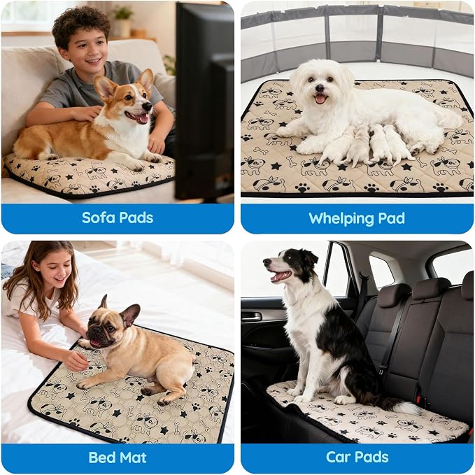 Washable Pee Pads for Dogs, Reusable Puppy Pads, Absorbent & Leakproof Potty Pads for Dogs and Cats, Non-Slip Pet Training Pads for Whelping Playpen Crate, Coffee 28"x40"