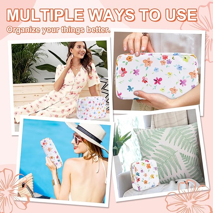 UIXIZQ Waterproof Mini Floral Makeup Bag Pouch for Purse,Nylon Flower Cosmetic Travel Bag Small Preppy Toiletry Organizers for Women Girl,Cute Zipper Pouch Coin Purse for Work(Mini Colorful-Flowers)