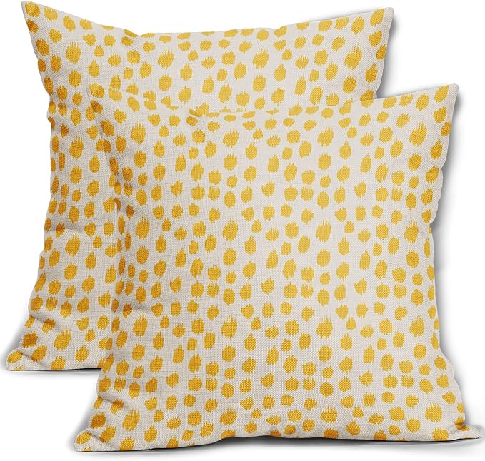 Yellow Cream Pillow Covers 22x22 Set of 2 Boho Design Polka Dot Throw Pillows Modern Brush Strokes Print Decorative Outdoor Pillowcase Square Cushion Cover Linen Pillow Case for Home Sofa Couch Bed