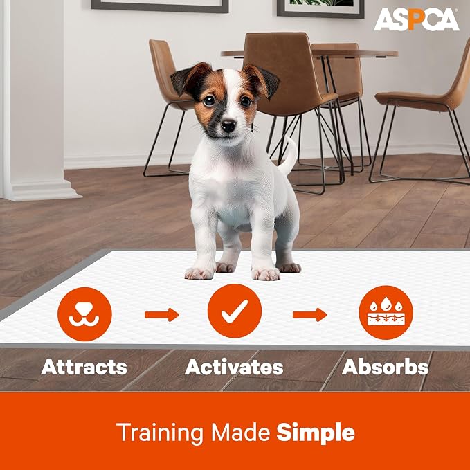 ASPCA Dog Training Pads, XL 26" x 30", Fresh Scented, 50 Count | Scented dog pee pads help control odors with ultra absorbent quick-dry gel, leakproof layers and potty training protection.