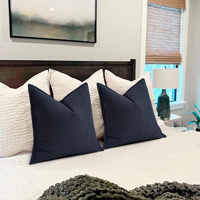 Navy Pillow Covers 26x26 Set of 2 Chenille Throw Pillow Covers with Elegant Design Soft and Luxurious Decorative Throw Pillows for Couch, Bed, and Home Decor