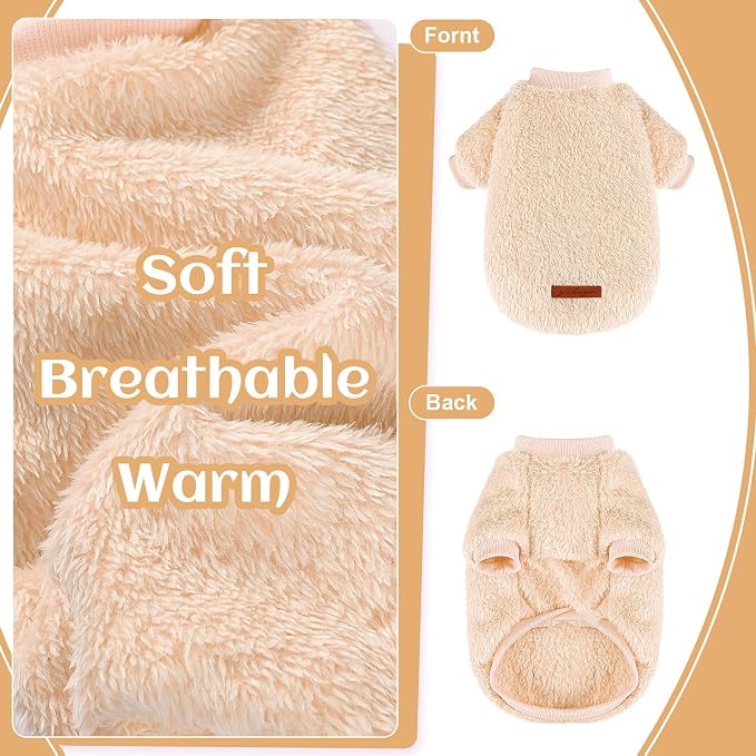 Dog Sweaters for Small Dogs Girl Male Dog, Sweater, Soft Fleece Pet Winter Clothes Boy Girl, Fuzzy Sweatshirts Flannel Jacket Puppy Coat,S,Khaki