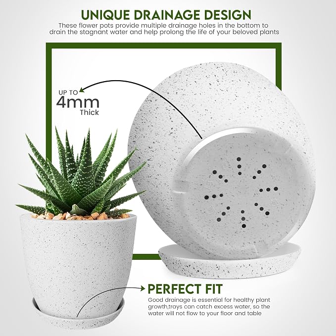 Plant Pots Indoor with Drainage 10 Pack Multi-Size Planters Set Spotty Grey | Drainage holes included Multiple sizes 7/6.6/6/5.3/4.8 In Indoor plants and flowers Durable plastic construction