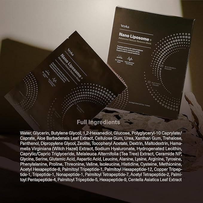 Nano Liposome + Advanced Sebum Balance Mask - Soothing & Pore Refining Facial Mask with Ceramide, Cica, Multi-Peptide Complex & Panthenol - At-Home Spa Korean Skin Care (5 Sheets, 0.67 Fl Oz)