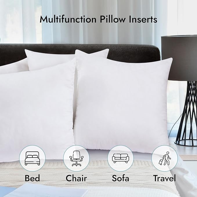 ROYALE LINENS 24 x 24 Pillow Insert - Down Alternative Throw Pillows Insert - Square Pillow Pack of 1 White - Bed & Couch Pillows - Inner Cushion for Bed, Cushion for Living Room - Shams Stuffer