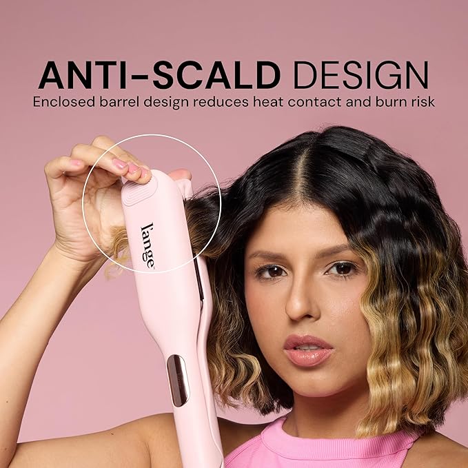 L'ANGE Hair SculptWaver Titanium Deep Wave Crimper | Modern Crimper for Easy, Uniform Waves & Sculpted Texture | Negative Ion Technology for Frizz-Free Shine & Smooth Hair (Blush - Large)