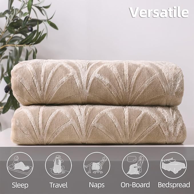 Whale Flotilla Soft Flannel Fleece Twin Size Blanket for Bed, Champagne | Cozy Lightweight Breathable Coverlet, Plush Fluffy Bedspread, Vintage Pattern Decorative Blanket for Dorm, All Season 60"x80"
