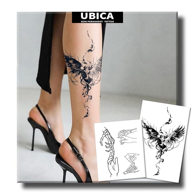 Semi Permanent Tattoos, 2 Sheets Realistic Large Angel VS Devil Couple Temporary Tattoos for Men Women Adults Back Arms Calf, 2 Weeks Fake Tattoos, Waterproof and Non-Reflective, Unique Design