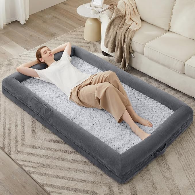 WNPETHOME Human Dog Bed Orthopedic for Adult & Dogs Comfy Sleeping | Washable Waterproof Dog Couch with Removable Cover, Large Pet Sofa Bed with Bolster Sides for Relaxing Dark Gery 71x46 Inch